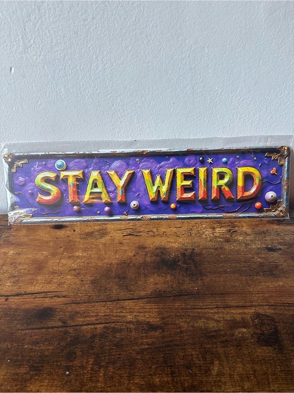 "Stay Weird" Decorative Metal Wall Sign Purple & Yellow Home Wall Decor NWT - Picture 2 of 5